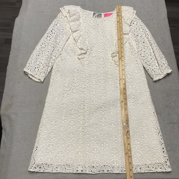Lilly Pulitzer Dress Small Resort White Floral Eyelet Lace Ruffle Primm Dainty - Picture 4 of 11